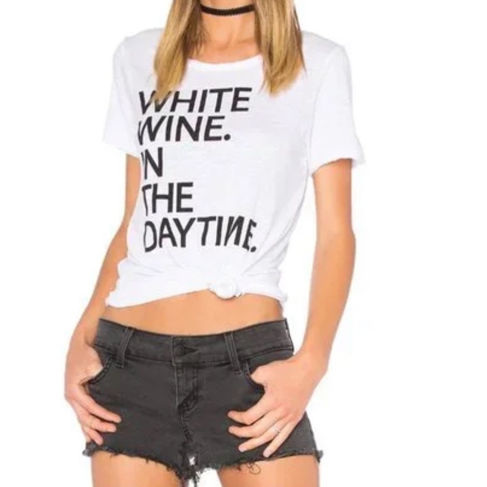 CHASER Brand White Wine In The Daytime Graphic Crewneck Tee | Size Small